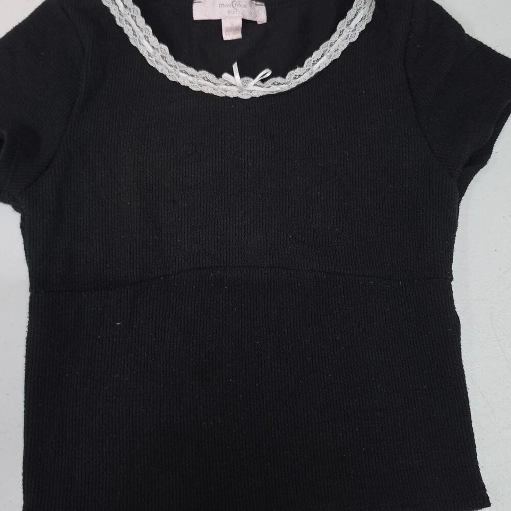 Y2K Black Lace Trim Baby Tee – Size S Black